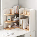 Bookshelf 3 Tier Desktop Bookshelf Wood Desktop Organizer Freestanding Countertop Bookcase Office Kitchen Corner Shelf Unit ，White+Log Color Bookcase Bookcase freestanding