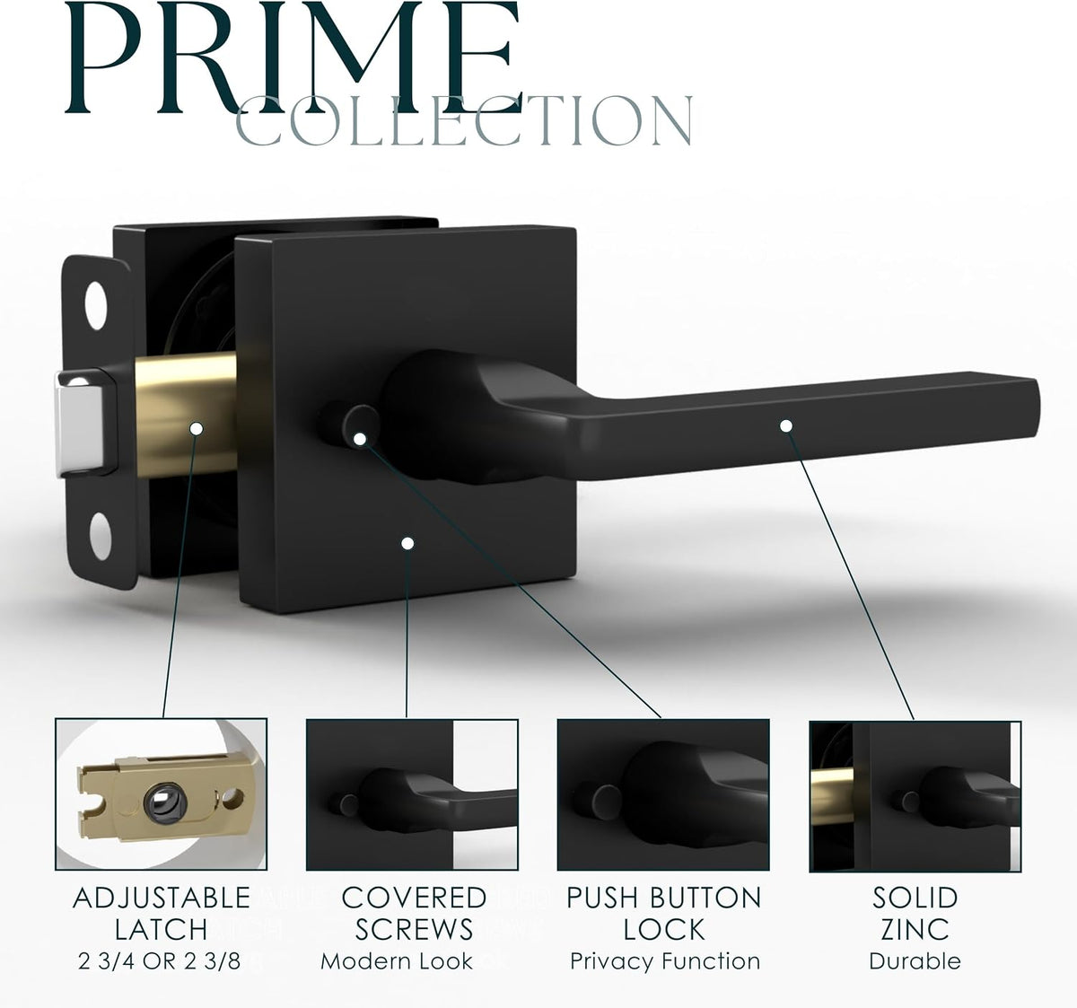 Mega Handles Prime Privacy Door Handle - 3 Pack Reversible Interior Black Door Handle, Heavy Duty Bed & Bath Door Handles with Privacy Door Lock, Fits All Standard Doors - Matte Black