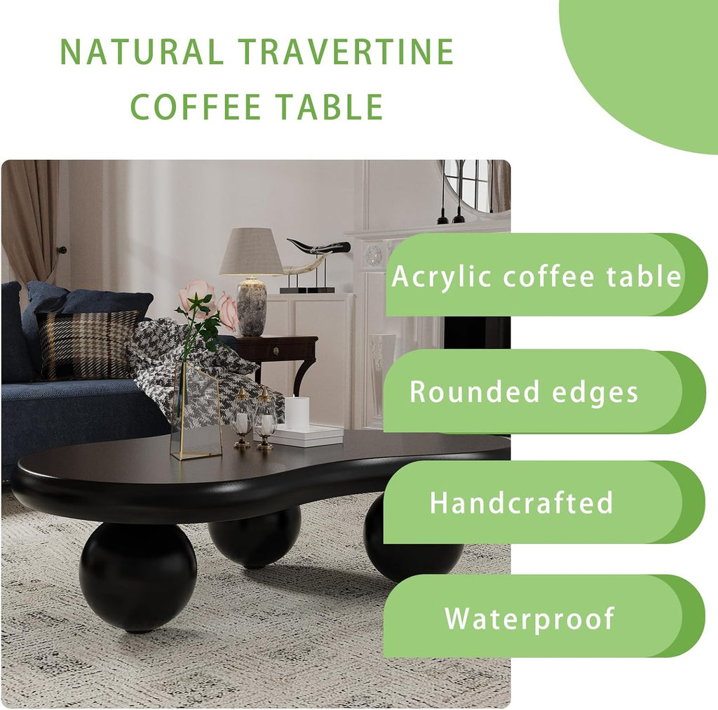 Cloud Coffee Table, Cute Irregular Coffee/Tea Table with Large Tabletop, Accent Cocktail Table, Cloud Shape Modern Coffee Table for Living Room, Office, Home Dec (D Black 46.06in)