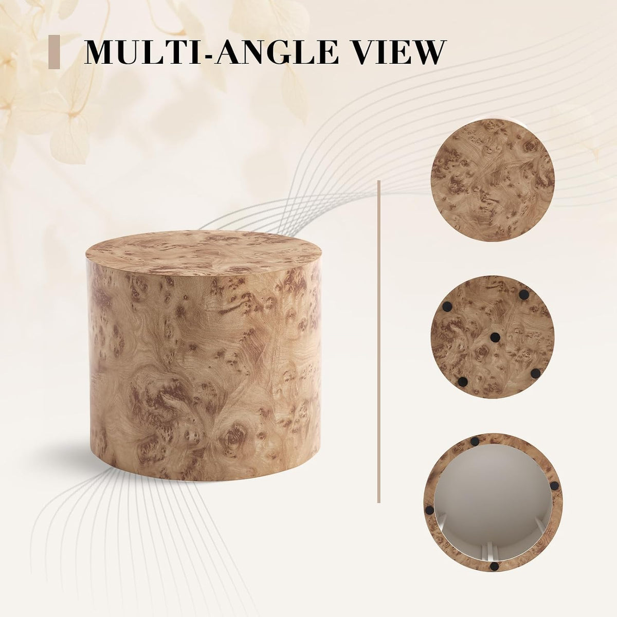 CIMOTA Round Wood Nesting Coffee Table Set of 2, Modern Circle Travertine End Side Table Sets for Living Room, Natural Burl Color/No Assembling