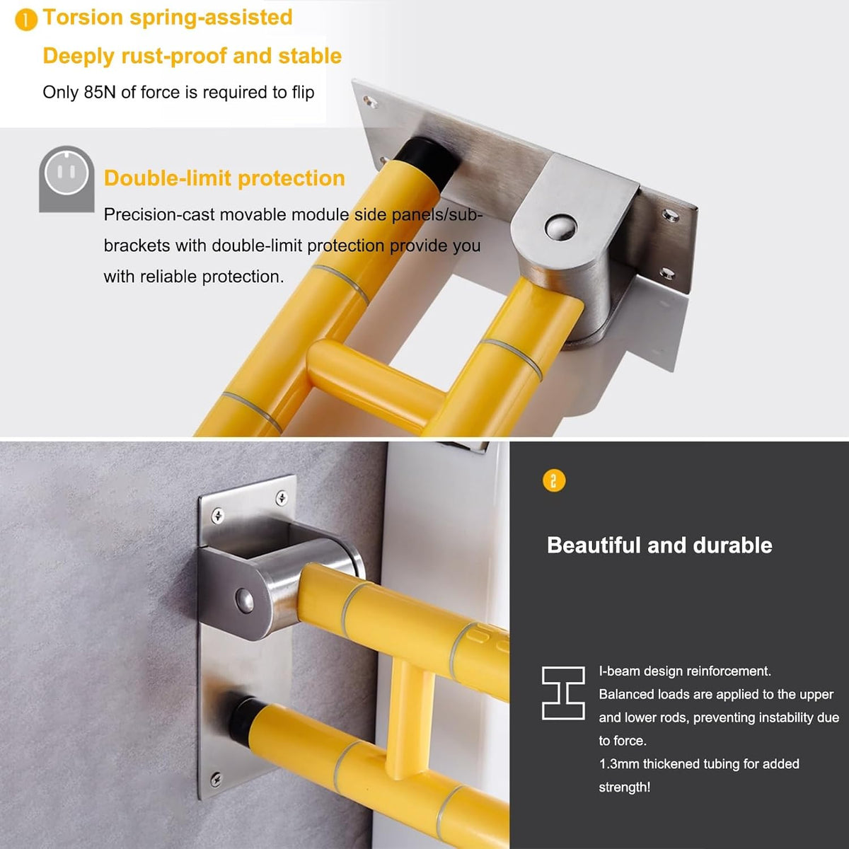 Foldable Toilet Grab Bar, Bathroom Safety Handrails, Stainless Steel Support Rail, Disability Aid Grab Bar Handle, Glows at Night(60cm)