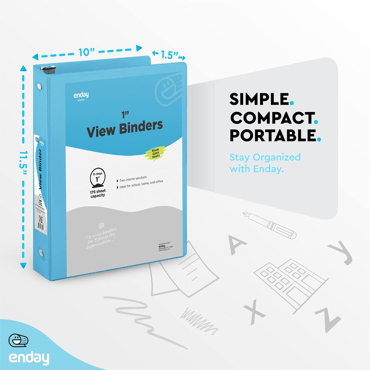 Enday 1 Inch Binder (24 Pack - Blue) 3 Ring Binder 1 inch with Clear View Cover and 2 Inside Pocket - for Letter Size 8.5 x 11'' Paper, Ideal for School Supplies, Office, and Home