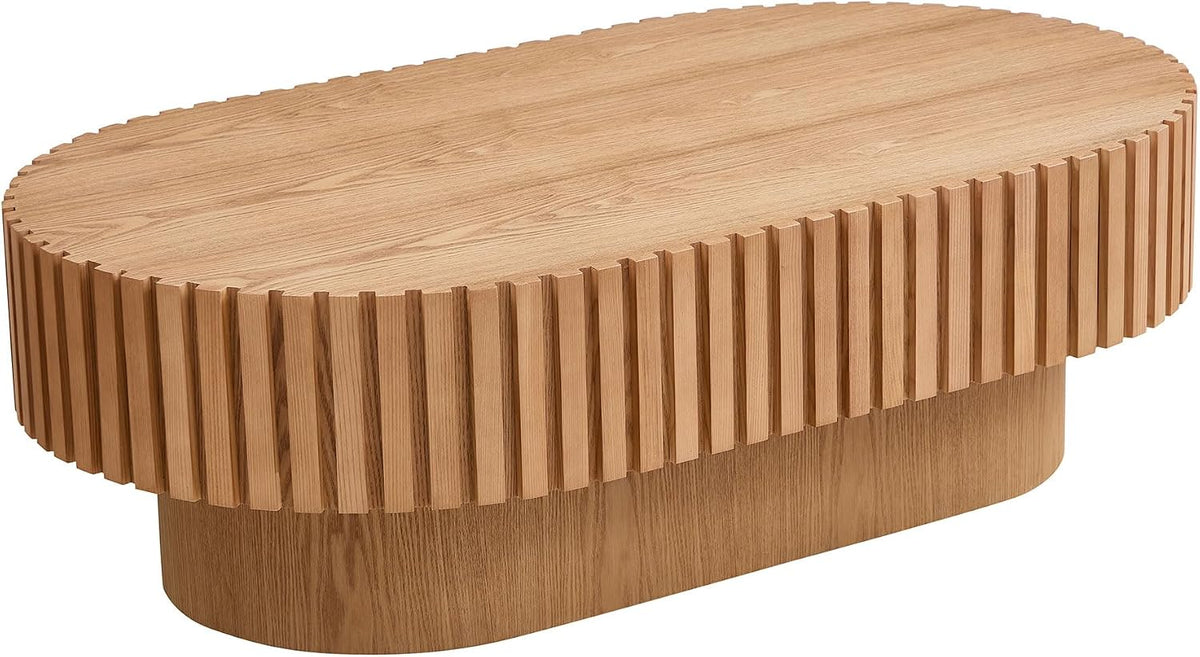 43.70Inch Modern Handcraft Drum Coffee Table Oval Coffee Table for Living RoomSmall Wooden Coffee Table with Sturdy Pedestal for Office ASH Color