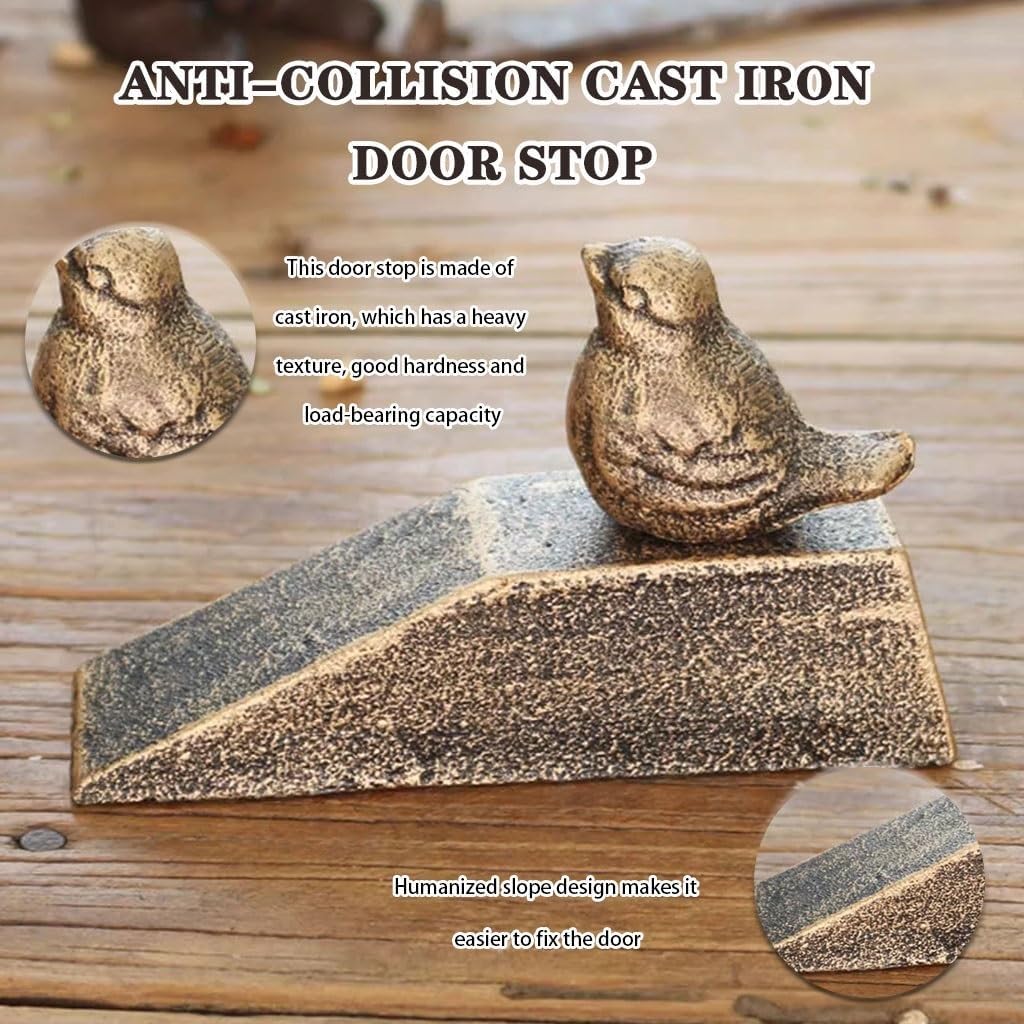 Door Stop Stopper Holder Cast Iron Cute Bird,Avoid Drilling Hole,Heavy Duty Floor