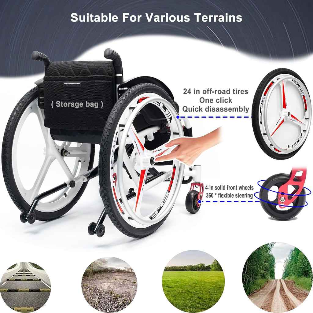 Lightweight Sports Wheelchair,Aluminum Alloy Wheelchair, Transport Wheelchair,Self-propelled Manual Wheelchairs,with Handbrakes and Quick Release Rear Wheels(Soft Backrest,40cm/15.7in)