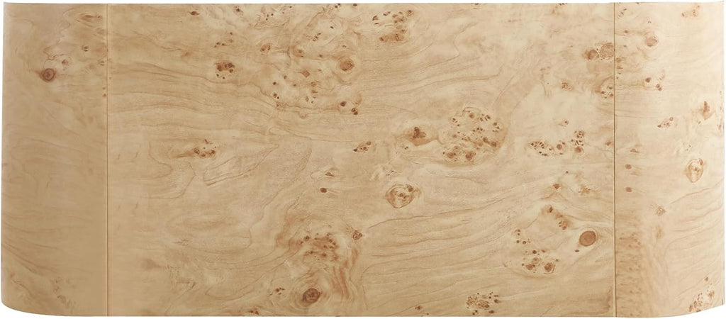 SSLine Mid-Century 47.24' Curved Coffee Table with Pedestal Base Burl Wood Veneer Natural Grain Top Center Table C-Shaped Center Tables for Living Room Bedroom