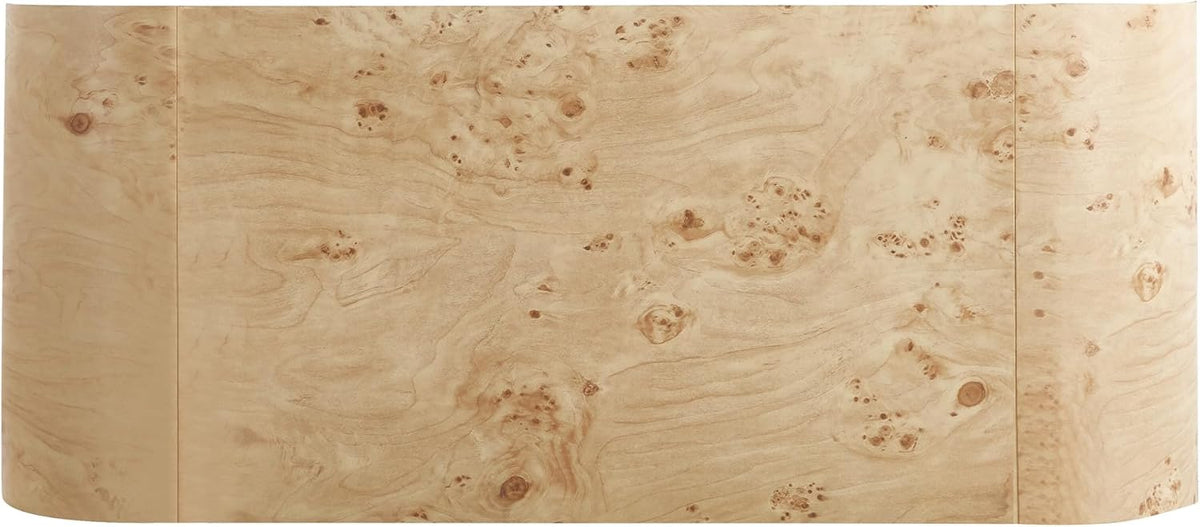 SSLine Mid-Century 47.24' Curved Coffee Table with Pedestal Base Burl Wood Veneer Natural Grain Top Center Table C-Shaped Center Tables for Living Room Bedroom