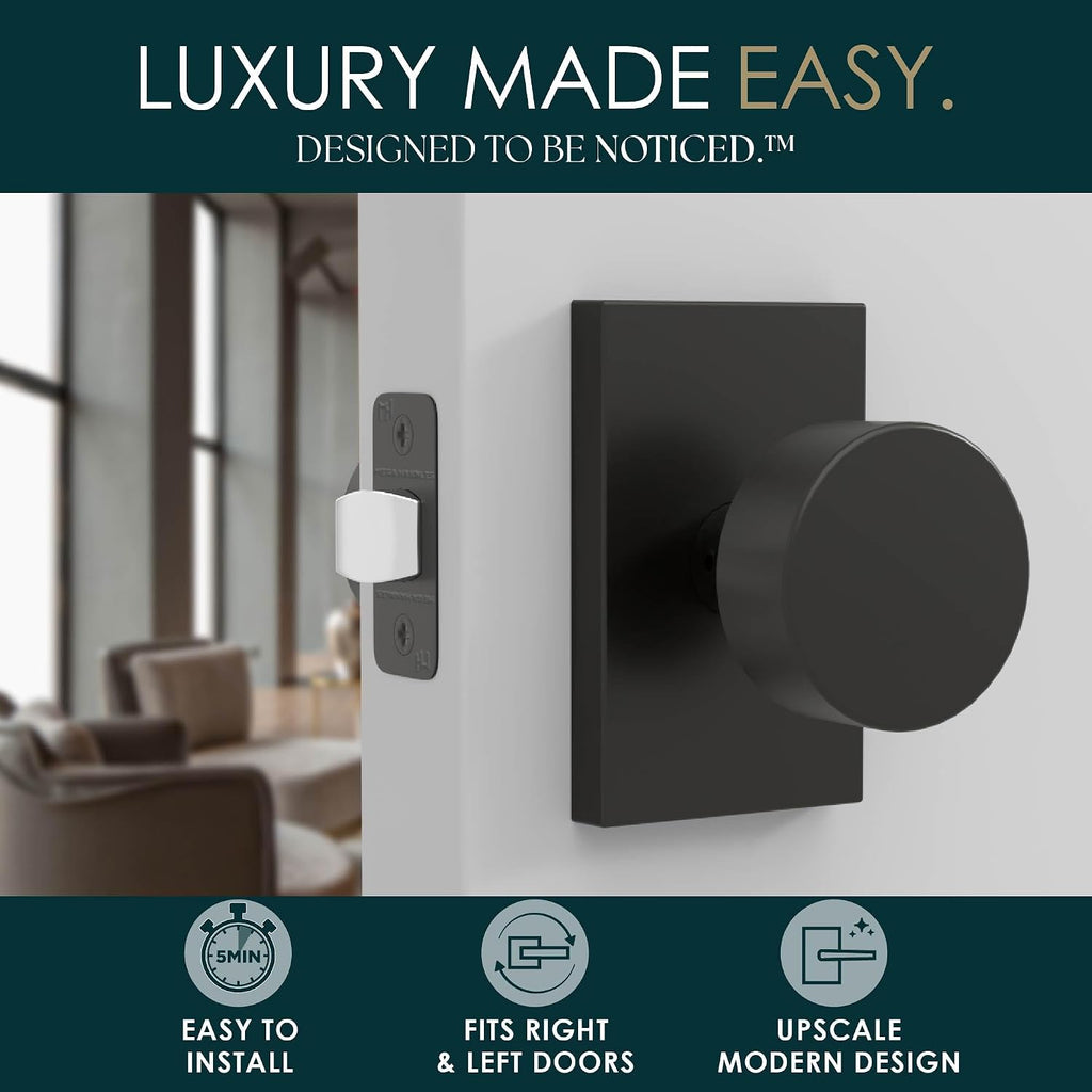 Mega Handles Laura Passage Door Knobs - 3 Pack Reversible Interior Door Knobs, Heavy Duty Matte Black Door Knob for Closet & Hallway, No Lock, Fits All Standard Door Sizes - Matte Black