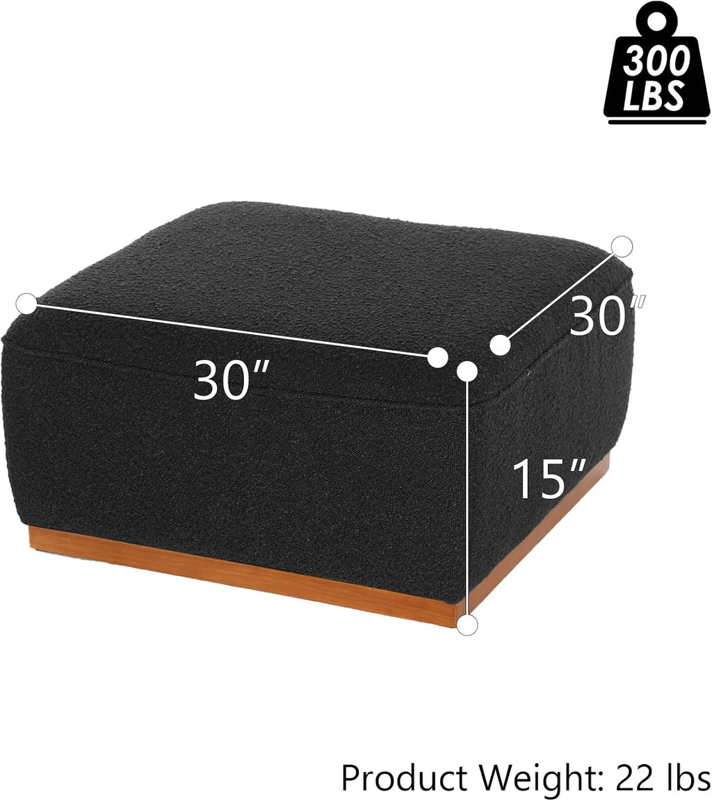 Square Ottoman Coffee Table 30' Premium Fabric upholstered Coffee Table with high Density Foam and Solid Wood Frame, Stylish and Practical Living Room Furniture, Black