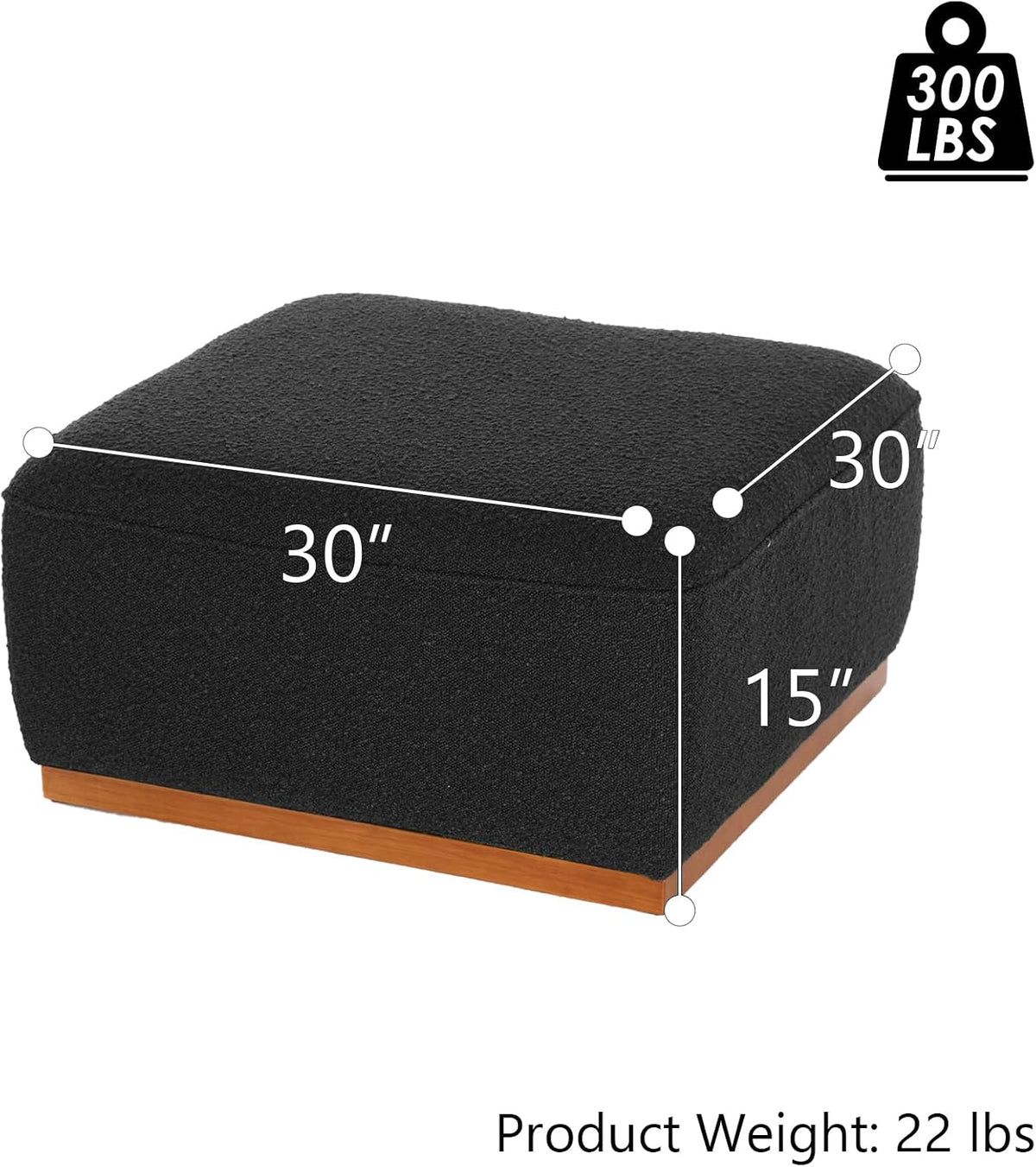 Square Ottoman Coffee Table 30' Premium Fabric upholstered Coffee Table with high Density Foam and Solid Wood Frame, Stylish and Practical Living Room Furniture, Black