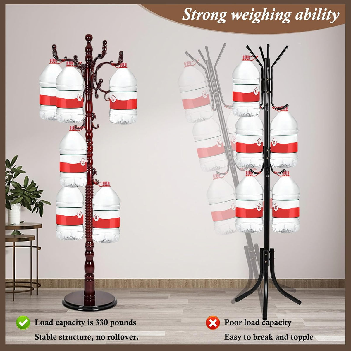 Wooden Coat Rack Freestanding, Vintage Coat Racks with Sturdy Round Base, Adjustable Height 37.40'-72.83' Entrance Coat Rack for Bedroom Living Room Entryway (Solid wood Rosewood)