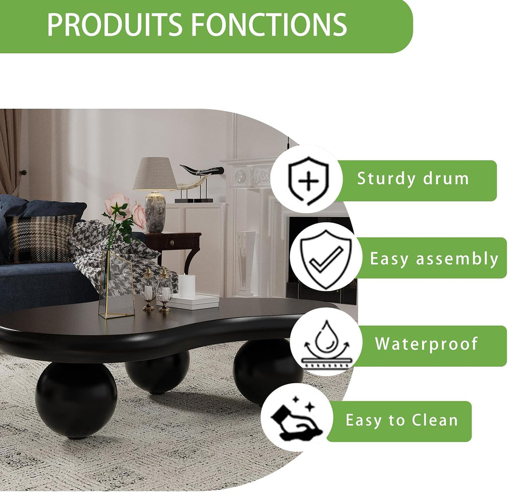 Cloud Coffee Table, Cute Irregular Coffee/Tea Table with Large Tabletop, Accent Cocktail Table, Cloud Shape Modern Coffee Table for Living Room, Office, Home Dec (D Black 46.06in)