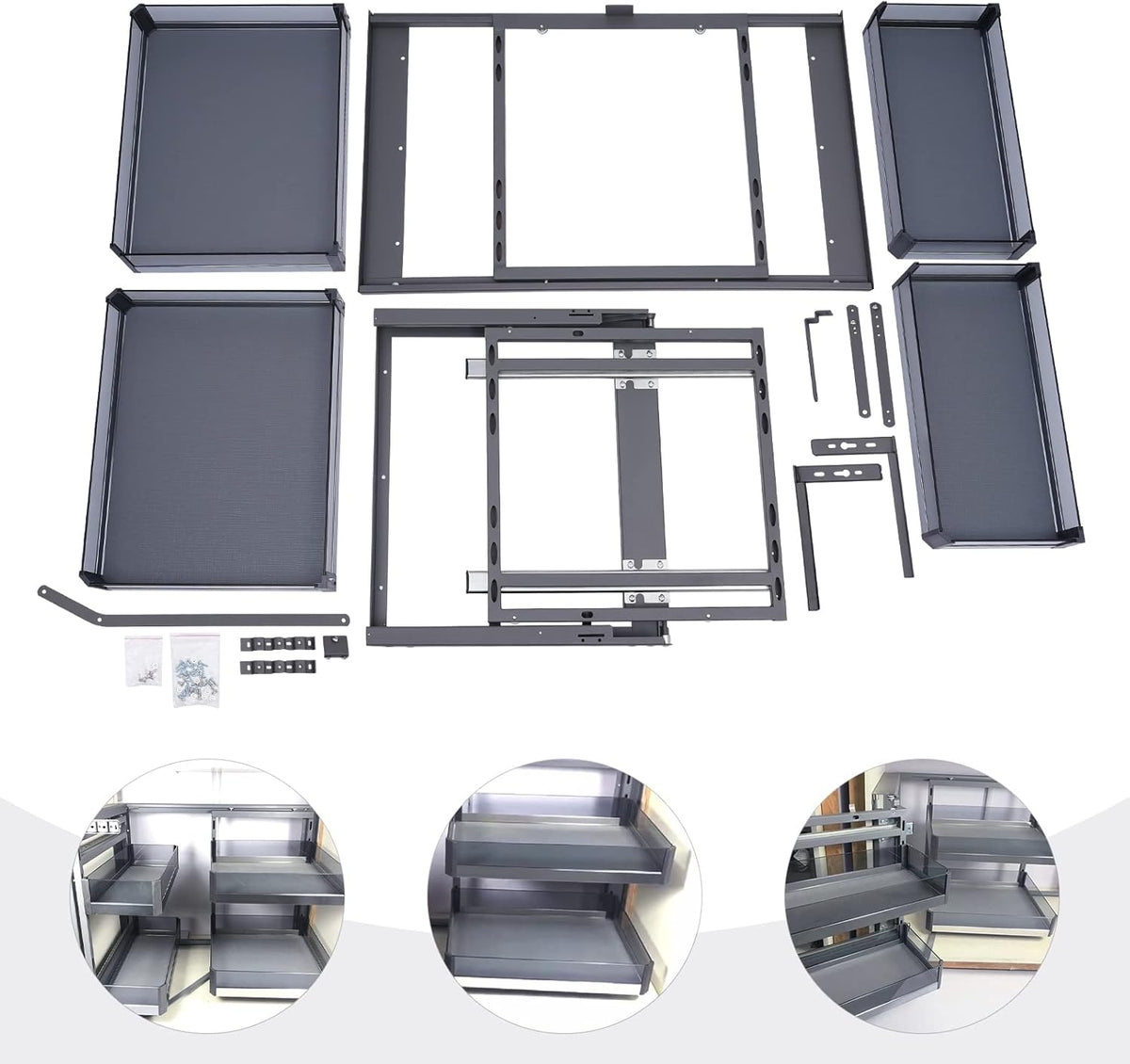 Blind Corner Cabinet Pull Out Organizer 2 Tier with 4 Detachable Shelves Magic Pull Out Deep Corner Cabinet Organizer Narrow Blind Cabinet Pull Out (Aluminum, Left/Right Open)