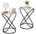 BECHAEO Round Glass End Table Set of 2, 19.7'' Modern Side Table with Tempered Glass Tabletop, Unique Ring-Shaped Frame End Table for Living Room Bedroom