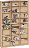 8 Tier Tall Display Cabinet, Natural Media Storage Cabinet with Adjustable Shelves, Free Standing DVD Organizer Shelf, Floor multimedia storage manga bookshelf for Living Room & Home Office.