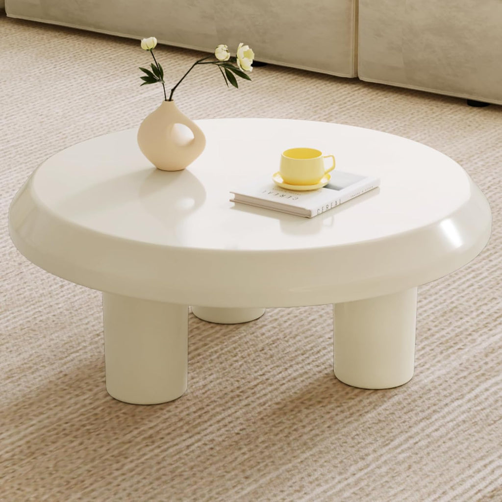 31.49' Round Coffee Table, Circle Coffee Tabels with 3 Legs for Living Room, Modern Circular Center Table for Sofa, White Mddern Tea Table for Bedroom, Easy Assembly