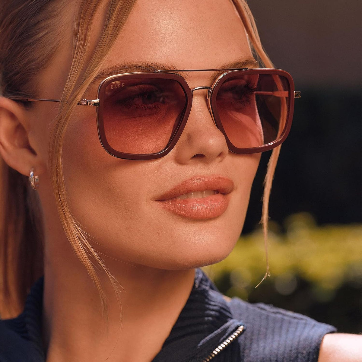 DIFF Jordan Designer Navigator Sunglasses for Women | 100% UVA/UVB Protection | Solid Frames