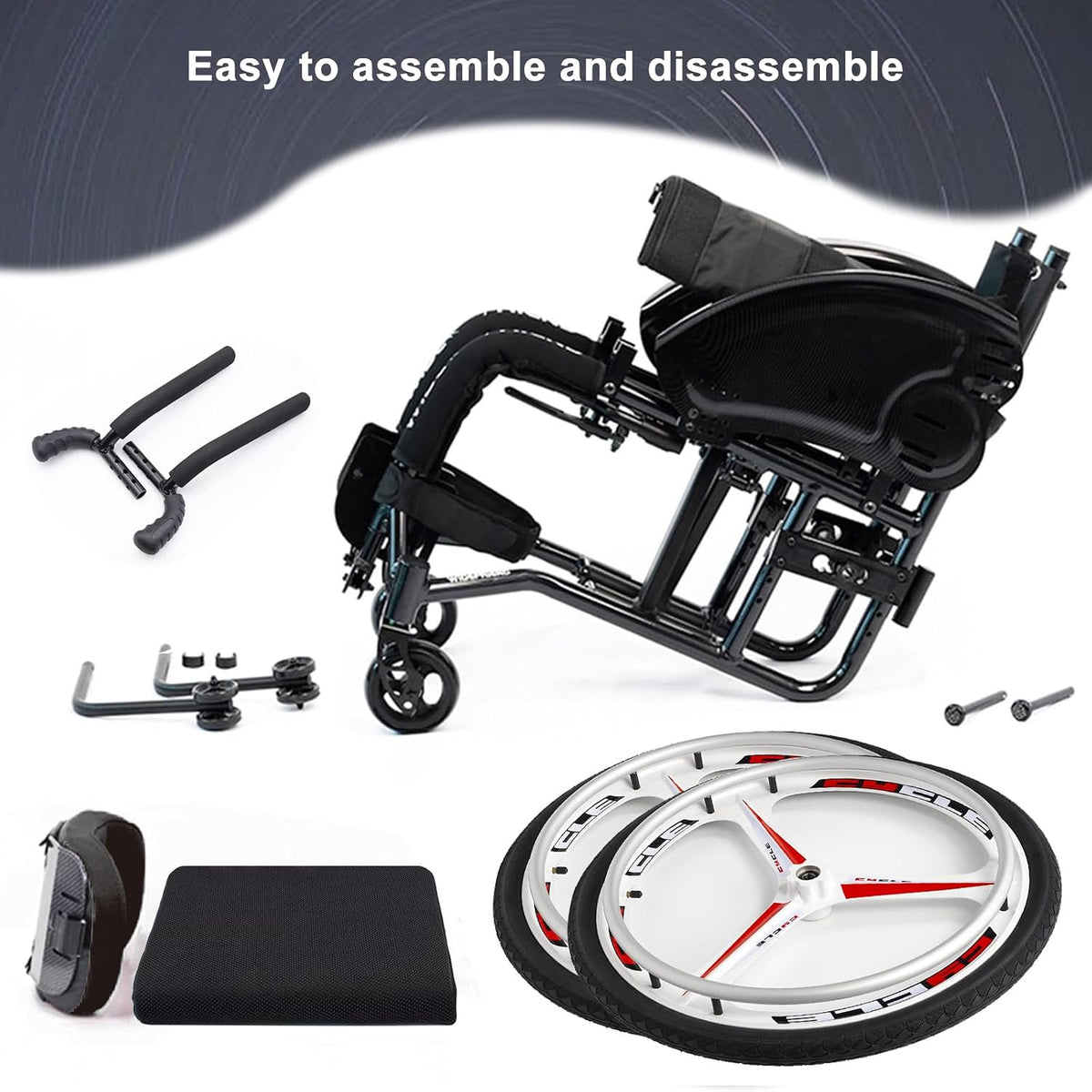 Lightweight Sports Wheelchair,Aluminum Alloy Wheelchair, Transport Wheelchair,Self-propelled Manual Wheelchairs,with Handbrakes and Quick Release Rear Wheels(Soft Backrest,38cm/15in)