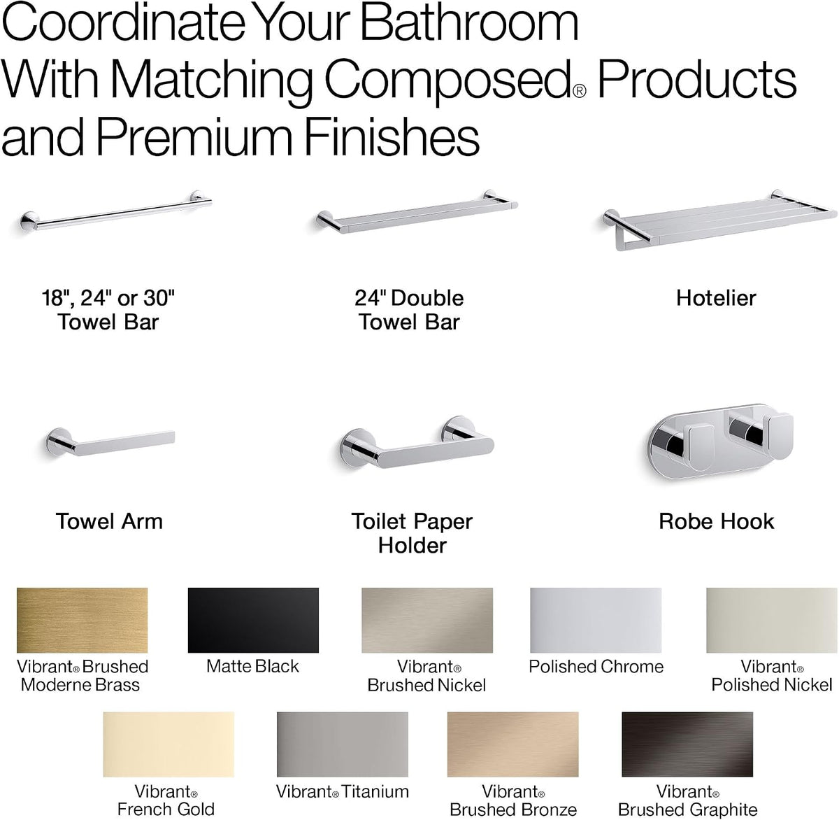 Kohler 73143-AF Composed® 30' Towel bar, Vibrant French Gold