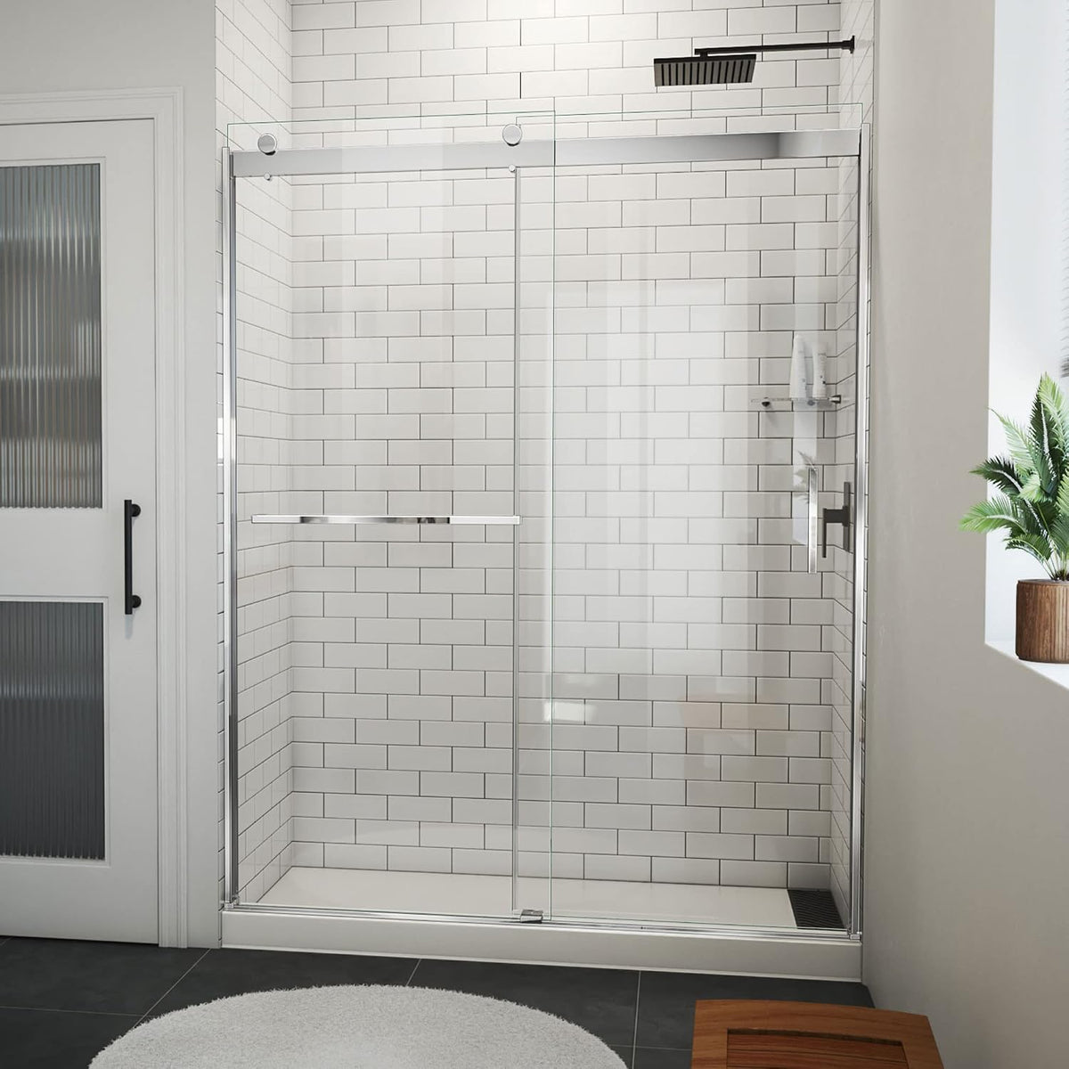 DreamLine Sapphire-V 56-60 inch W x 76 inch H Semi-Frameless Bypass Shower Door in Chrome