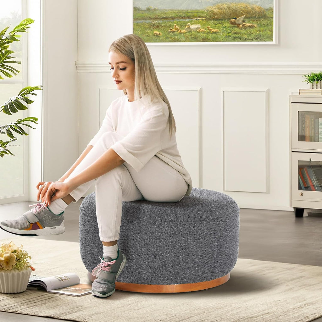 Round Ottoman Coffee Table 30' Premium Fabric upholstered Coffee Table with high Density Foam and Solid Wood Frame, Stylish and Practical Living Room Furniture, Grey