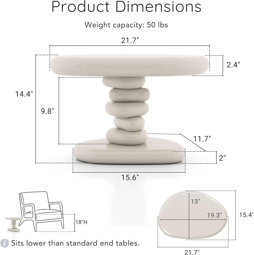 24/7 Shop at Home Kavren Modern 37-inch 2-Piece Oval Glossy Low Profile Coffee Table Set, Stone Shape Living Room Furniture for Small Space, Ivory