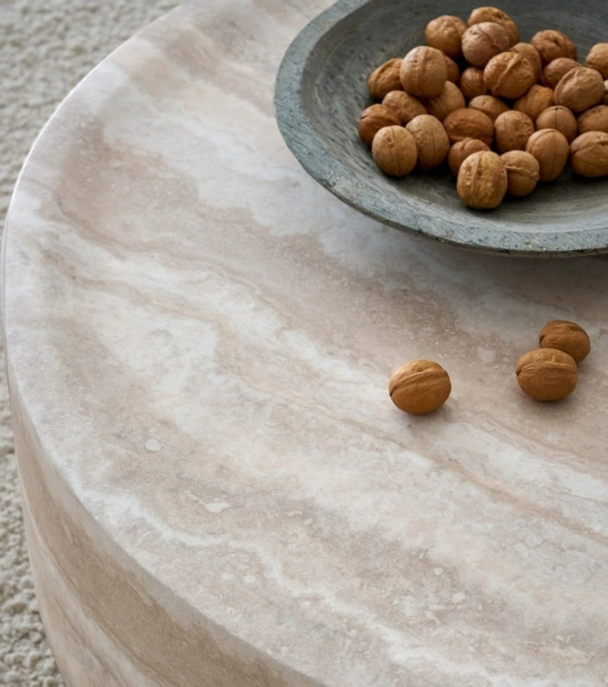 35.43' Faux Mars Pattern Round Coffee Table, Faux Travertine Textured Fiberglass Coffee Table for Living Room, No Assembly Required