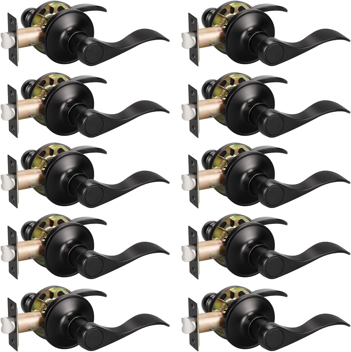 KNOBWELL 10 Pack Passage Door Handles Matte Black Interior Door Levers for Closet Hallway Modern Door Knobs, Reversible for Right or Left