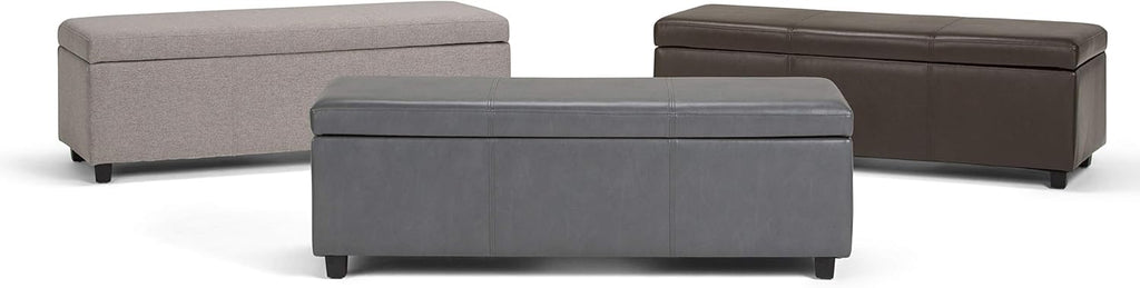 SIMPLIHOME Avalon Storage Ottoman Bench - 48' Wide x 16' High Upholstered Linen Look Fabric Rectangular Lift-Top Ottoman in Cloud Grey, Contemporary Bench for Living Room with High-Density Foam