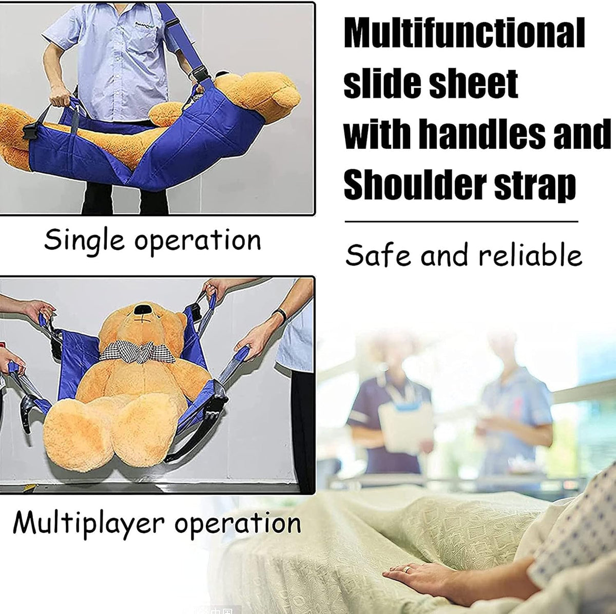 Positioning Bed Pad Patient Repositioning Slide Draw Sheet with Handles Disability Aids for Hospital Bedridden Lift Moving Patient Elderly Seniors Turner Transfer Sling Home Nursing