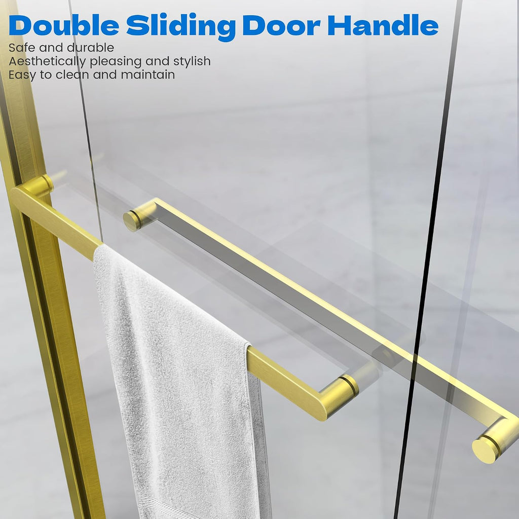 Sliding Shower Door, 48' W x 76' H Semi-Frameless Double Sliding Glass Shower Door with 5/16'' (8mm) Clear ASNI SGCC Tempered Glass, Bypass Shower Enclosure, Brushed Gold