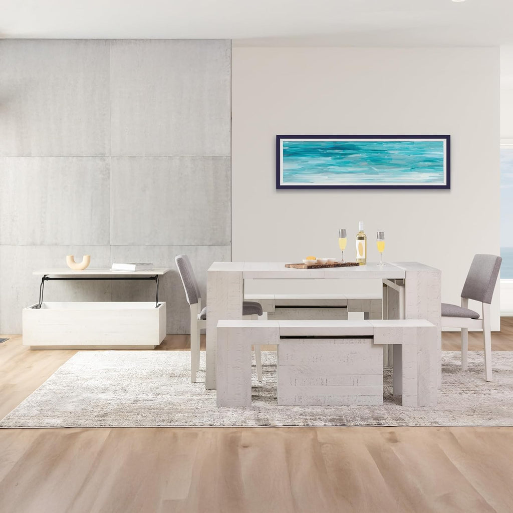 Transformer Table - Lift Top Coffee Table with Storage, Modern Coffee Table for Living Room, Work & Dining, Space-Saving Small Coffee Desk with Hidden Storage, White