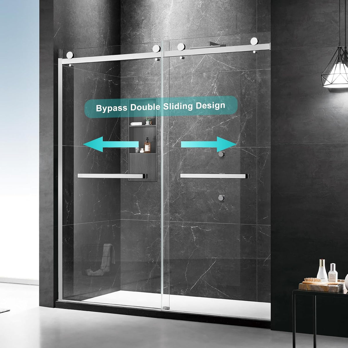 Milano Double Sliding Shower Door, 48 in.W x 74 in.H Framed Shower Door 5/16'(8mm) Clear Tempered Glass, 18 inch Pull Handle, Stainless Steel Hardware, Polished Chrome Finished