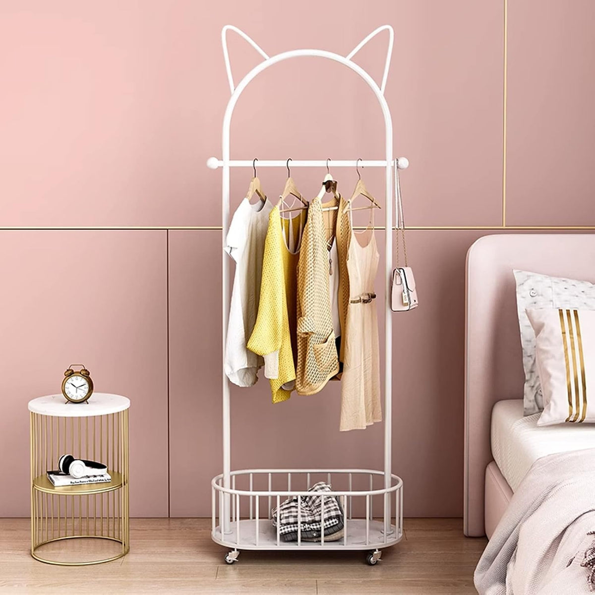 Adjustable Garment Rack Clothes Hat Rack Hanging Clothes Rack with Wheels Removable Flooring Clothes Hat Rack Home Living Room Bedroom Storage Modern Simple Clothes Hat Rack Standing Hanger ( Color :