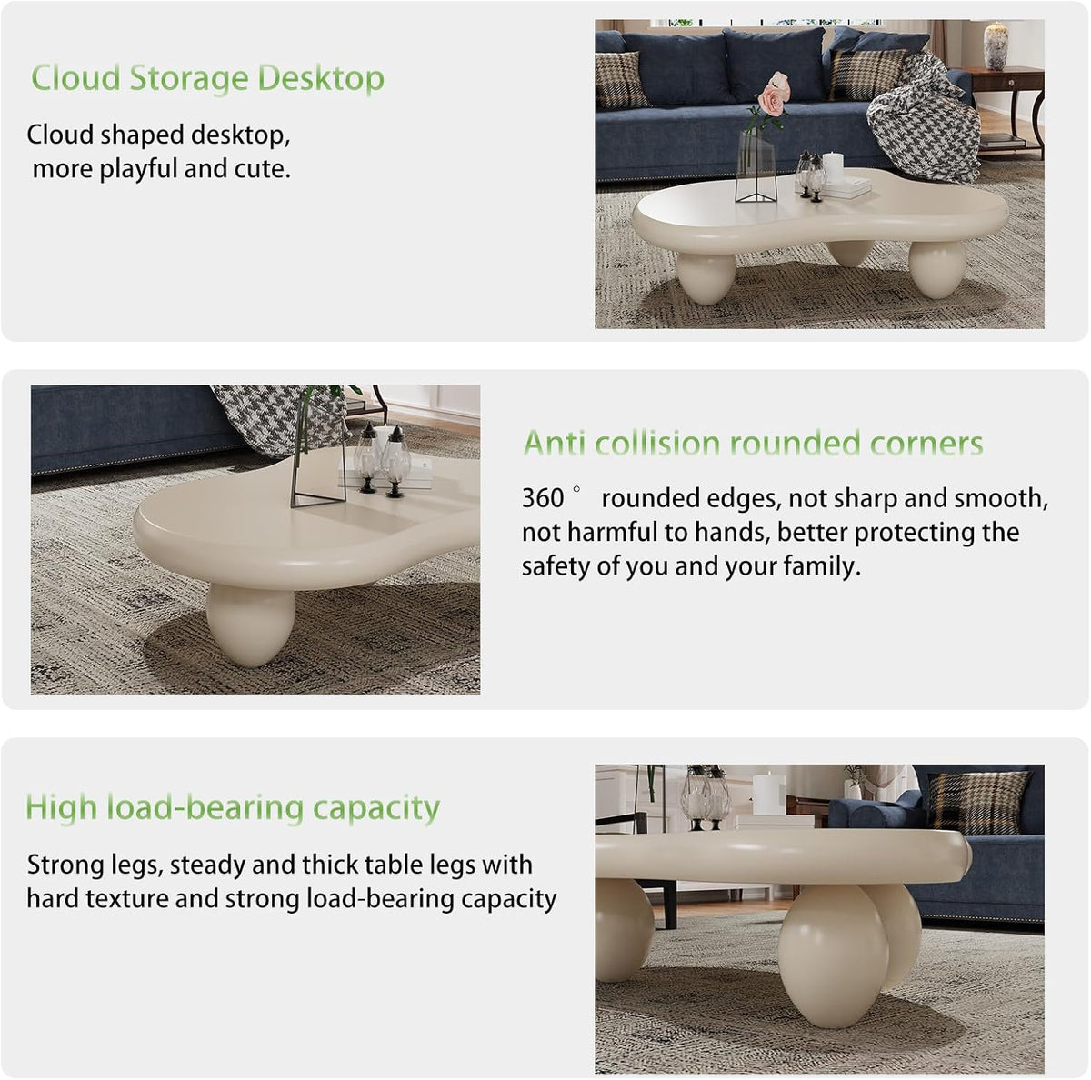 Cloud Coffee Table, Cute Irregular Coffee/Tea Table with Large Tabletop, Accent Cocktail Table, Cloud Shape Modern Coffee Table for Living Room, Office, Home Dec (C White 41.33 inch)