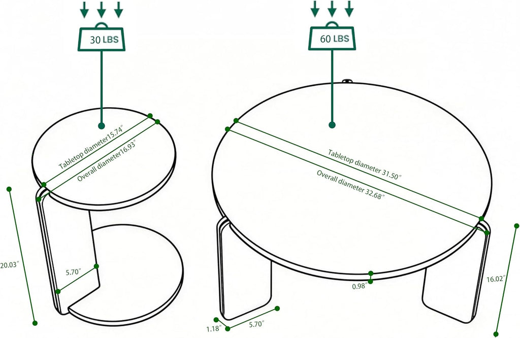 Modern Nesting Coffee Table Set of 2, 2-Piece Modern 32.68' & 16.93' Round Living Table Set with Walnut Veneer Surface 25mm MDF and Sintered Stone Legs for Living Room