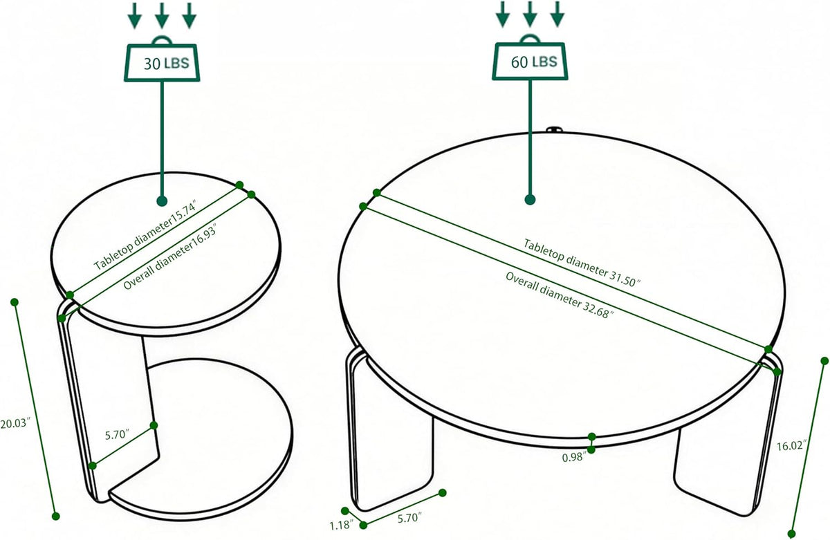 Modern Nesting Coffee Table Set of 2, 2-Piece Modern 32.68' & 16.93' Round Living Table Set with Walnut Veneer Surface 25mm MDF and Sintered Stone Legs for Living Room