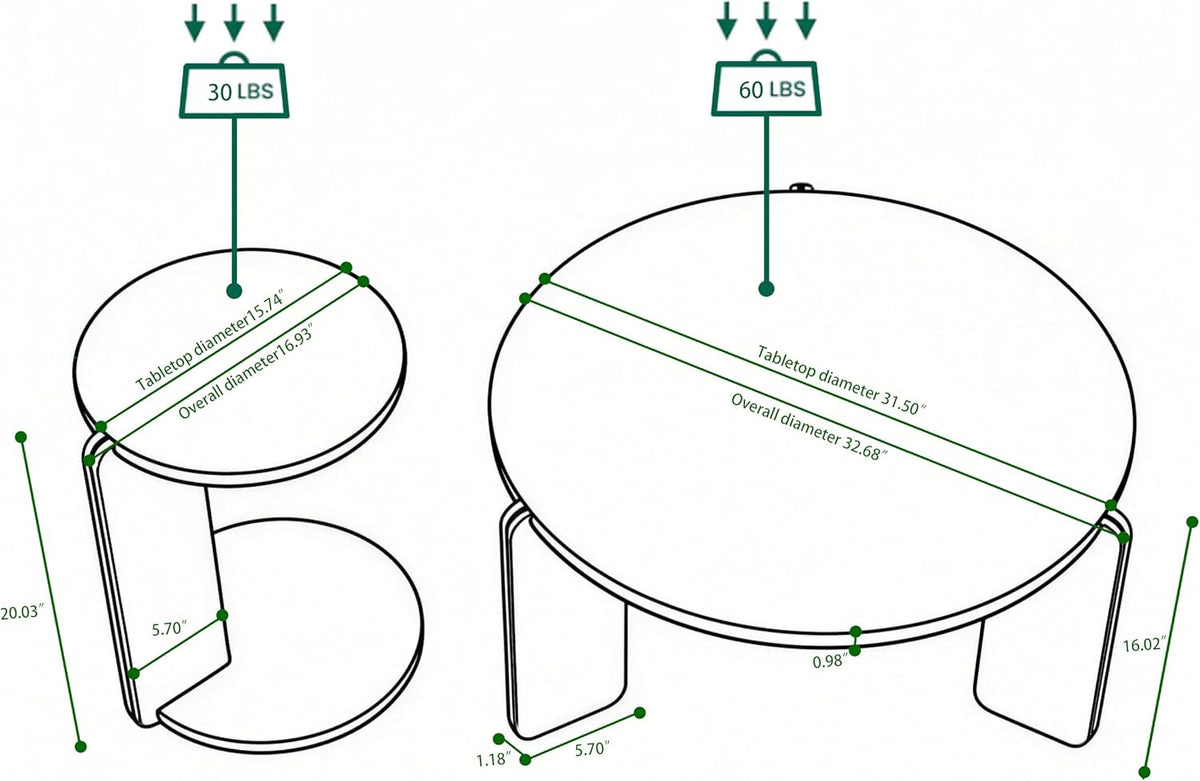 Modern Nesting Coffee Table Set of 2, 2-Piece Modern 32.68' & 16.93' Round Living Table Set with White Sintered Stone Top and Black Sintered Stone Legs for Living Room