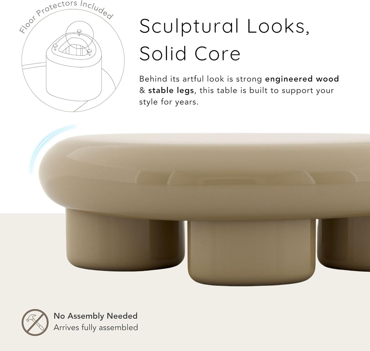 24/7 Shop at Home Kavren Modern 37-inch 2-Piece Oval Glossy Low Profile Coffee Table Set, Stone Shape Living Room Furniture for Small Space, Ivory