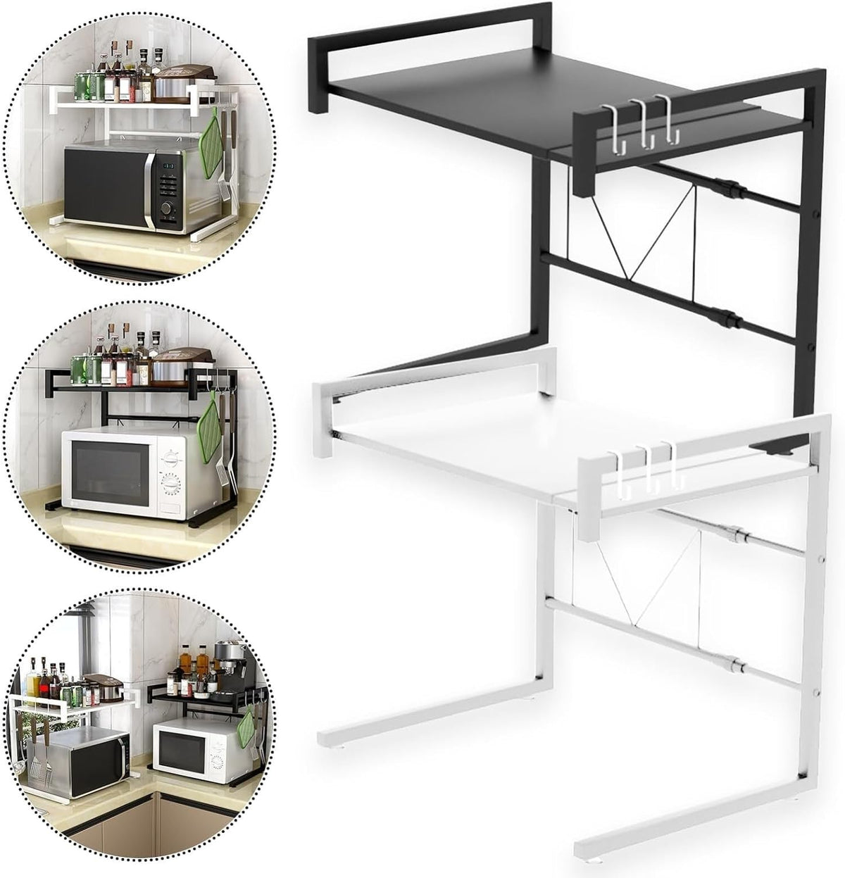 Microwave Stand Extendable Microwave Oven Rack Adjustable for Kitchens Countertop Organizer Shelf for Rice Cooker Storage(White)