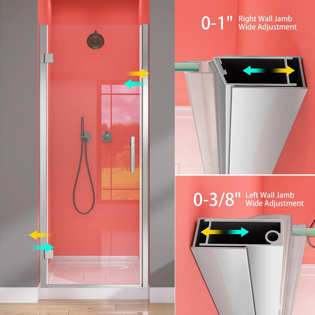 GETPRO Frameless Shower Door Pivot 30 in. W x 72 in. H Swing Single Small Shower Door with 1/4 inch Tempered Glass Panel Adjustable Left Hinged Bathroom Door for Shower Chrome Hardwares