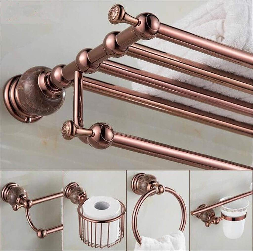Brass and Jade Rose Gold Bathroom Accessories,Paper Holder,Towel Bar,Soap Basket,Towel Rack,Hook Bathroom Hardware(Tooth Brush Holders)