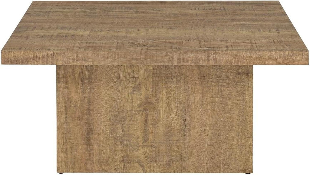 CARTESIAN Square Coffee Table, Natural Mango Wood Finish, Modern Block Base Design, 35.5x35.5x16.25 Inches, Living Room