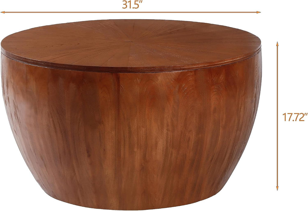 31.50' Round Wood Coffee Table, Retro Fashion Modern Coffee Table Splicing Design Side Cabinet Coffee Table, Wood Look Accent Furniture for Office, Dining Room and Living Room