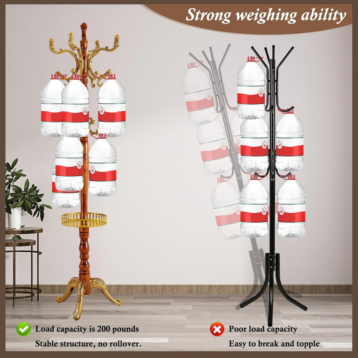 Wooden Coat Rack Freestanding, Vintage Coat Racks with Sturdy Round Base, Adjustable Height 37.40'-72.83' Entrance Coat Rack for Bedroom Living Room Entryway (Begonia Upgraded version)