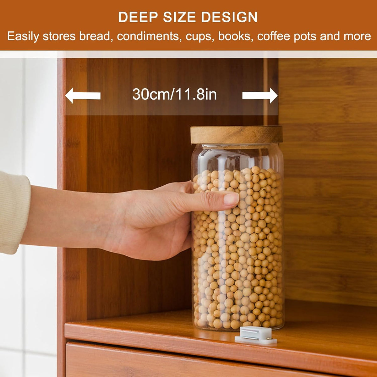 Storage Cabinet for Kitchen, Countertop Small Bamboo Kitchen Pantry Sideboard, with Flip-Top Door and Drawer, Use for Spice Seasoning Bottles, Cups Storage Cabinet,42×52cm/16.5×20in