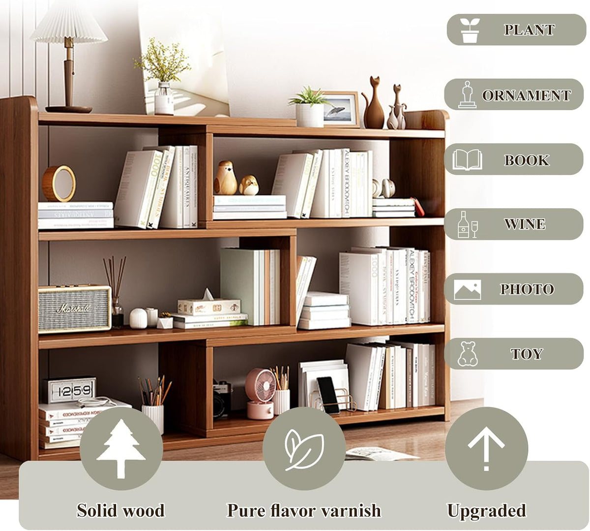 3 Tier Corner Bookcase, Wooden Extendable Shelf with Open Shelf Units, Decorative Display Storage Shelves for Living Room Bedroom Study Office (Walnut)