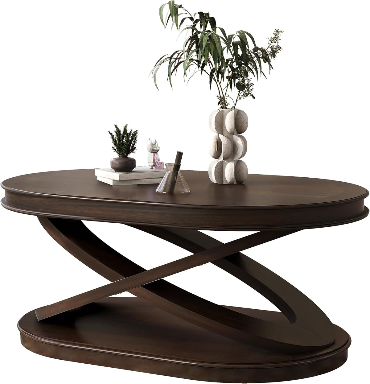 Vintage 2-Tier Oval Coffee Table 44-Inch Living Room Center Table Accent Furniture for Home Office, Easy Assembly & Durable, Espresso