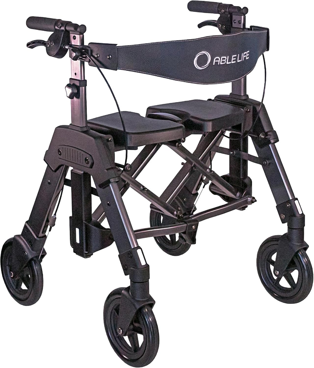 Able Life Heavy Duty Space Saver Rollator, Folding 4-Wheel Rolling Walker with Extra Wide Seat and Large 8-inch Wheels for Seniors and Elderly, 450-pound Weight Capacity, Black Walnut