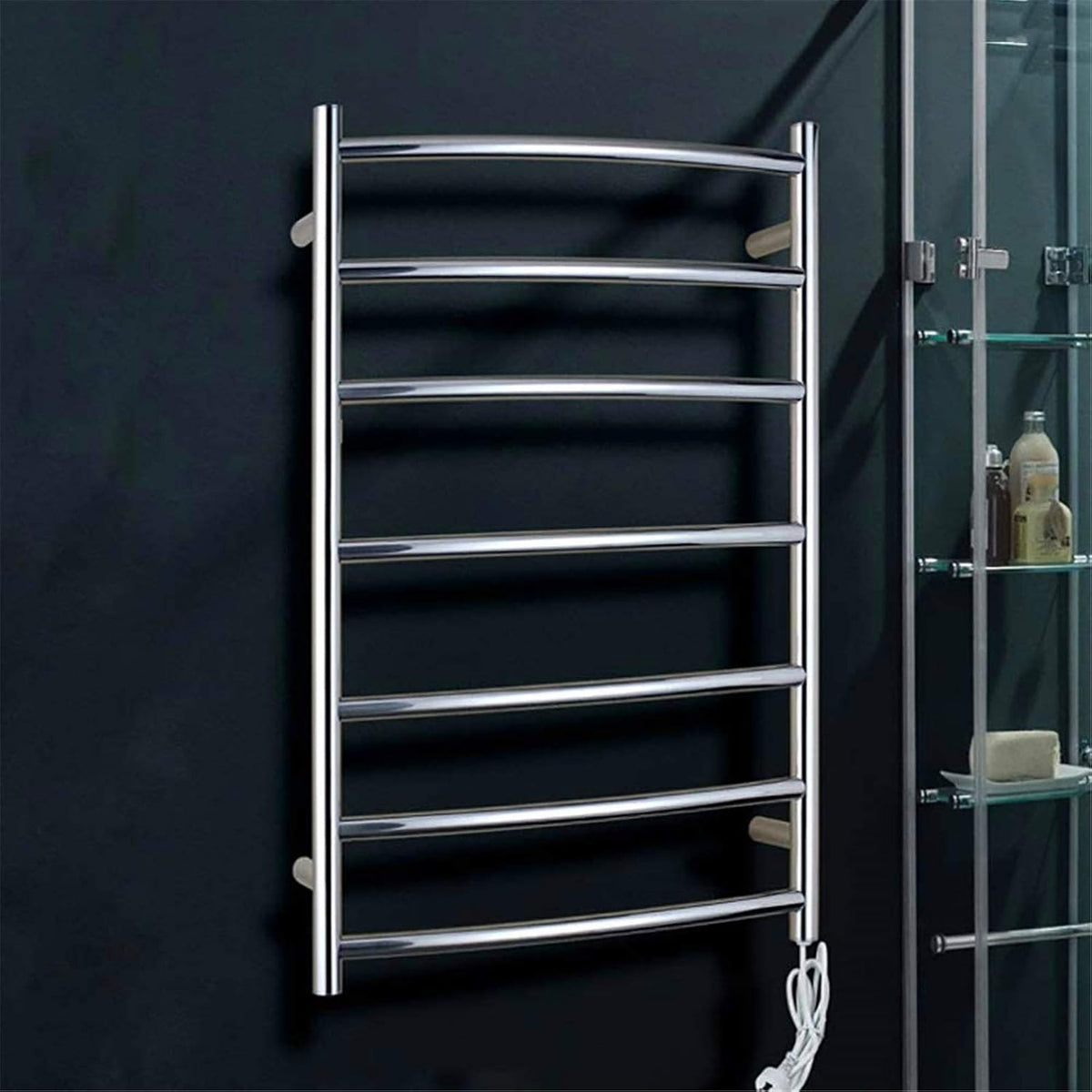 Towel Warmer, Electric Towel Warmer Rack Wall Mounted, Polish Chrome Heated Drying Rack with 7 Heated Bars Mirror,Bath Towel Dryer